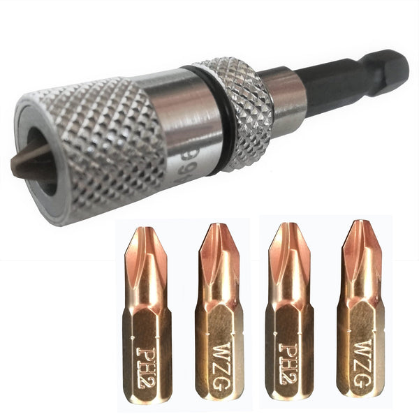 5 tlg Trockenbau Bithalter für Akkuschrauben Bits Bit Adapter mit 4 x PH2 Bits