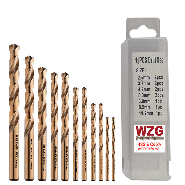 Co5% Kernlochbohrer Bohrer Metall Spiralbohrer 2,5/M3 - 10,2/M12 Set 11 St.