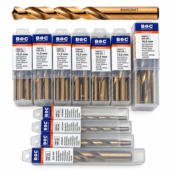 10,5 - 16,5mm HSS E Co5 /V2 Profi Metallbohrer Edelstahl Bohrer Cobalt Spiralbohrer BC