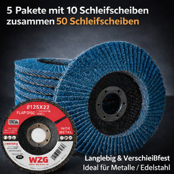 10 St Fächerscheiben INOX blau 125 K40 Schleifscheiben Schleifmopteller