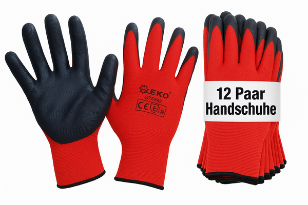12 Paar Arbeitshandschuhe Montagehandschuhe Garten Latex rot Größe 10 G73582