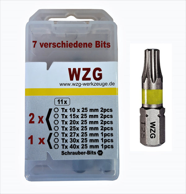 Profi Torx Bits 11St,2xTx10,2xTx15,2xTx20,2xTx25,1xTx27,1xTx30,1xTx40, SB Box + Bithalter WZG