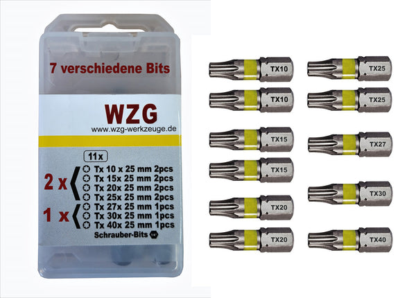Profi Torx Bits 11St,2xTx10,2xTx15,2xTx20,2xTx25,1xTx27,1xTx30,1xTx40, SB Box, WZG