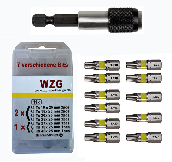 Profi Torx Bits 11St,2xTx10,2xTx15,2xTx20,2xTx25,1xTx27,1xTx30,1xTx40, SB Box + Bithalter WZG