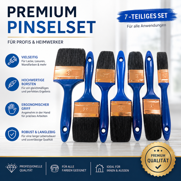 Malerpinsel, Lackierpinsel, Lasurpinsel, Pinsel Set Flachpinsel Satz 7 tlg.