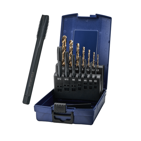 HSS E Co5% Gewindebohr Satz mit KL Bo M3, M4, M5, M6, M8, M10, M12 in ABS Box Maschinengewindebohrer
