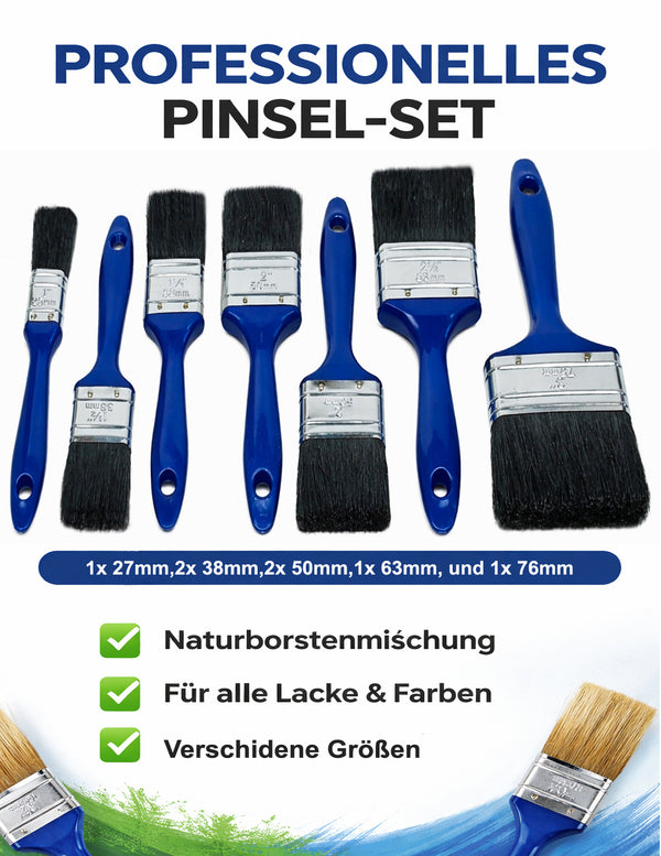 Malerpinsel, Lackierpinsel, Lasurpinsel, Pinsel Set Flachpinsel Satz 7 tlg.
