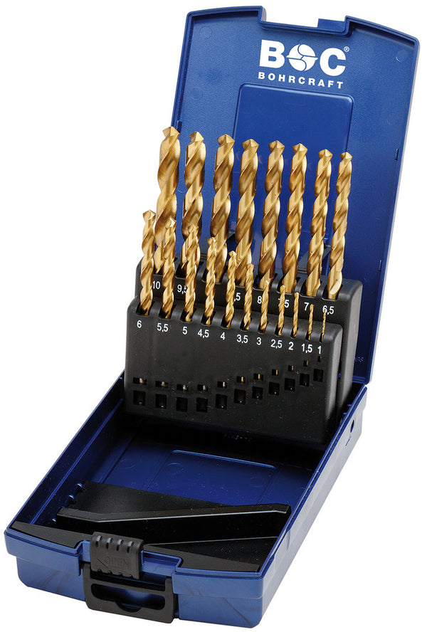 Bohrer Set Satz Metallbohrer Spiralbohrer Titan-nitrierte HSS G Set 19-tlg.BOC