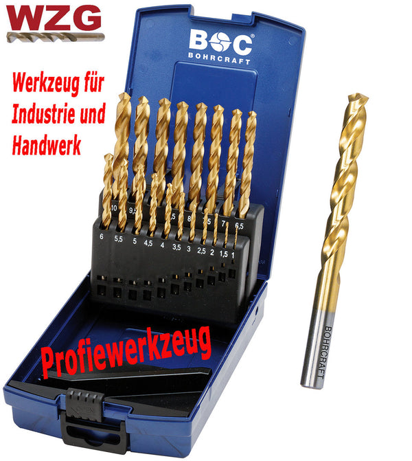 Bohrer Set Satz Metallbohrer Spiralbohrer Titan-nitrierte HSS G Set 19-tlg.BOC
