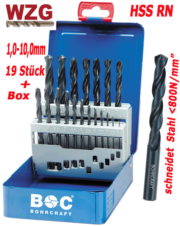 19 St. Metallbohrer Set Box Spiralbohrer Stahlbohrer Holzbohrer Bohrcraft HSS R