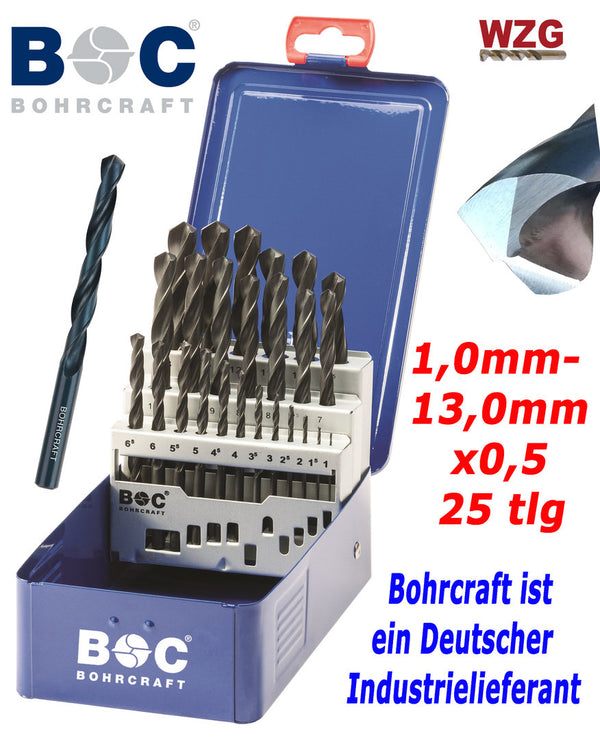25 St. Metallbohrer Set Box Spiralbohrer Stahlbohrer Holzbohrer Bohrcraft HSS R