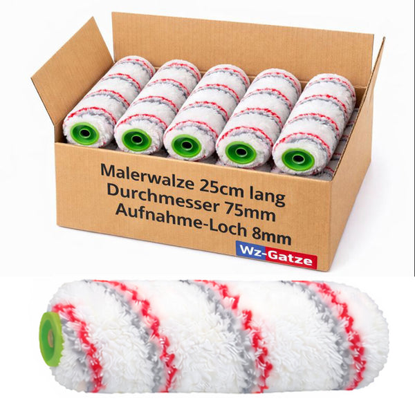 5x Profi Malerrolle 25cm 14mm Flor – Malerwalze Farbrolle für Wand & Decke