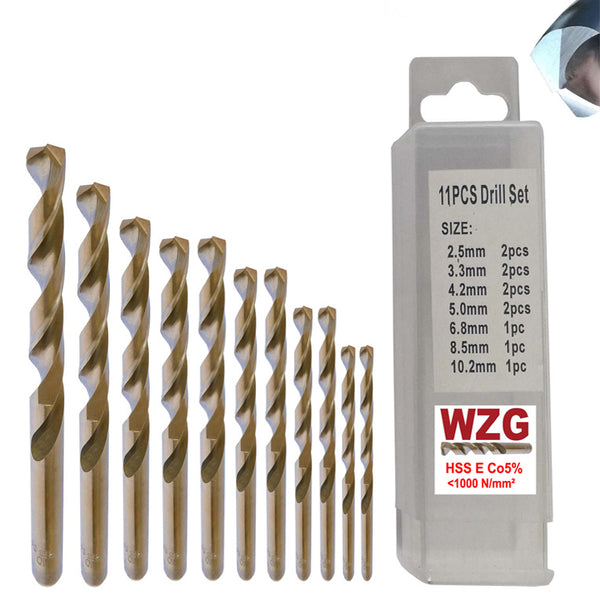 Co5% Kernlochbohrer Bohrer Metall Spiralbohrer 2,5/M3 - 10,2/M12 Set 11 St.