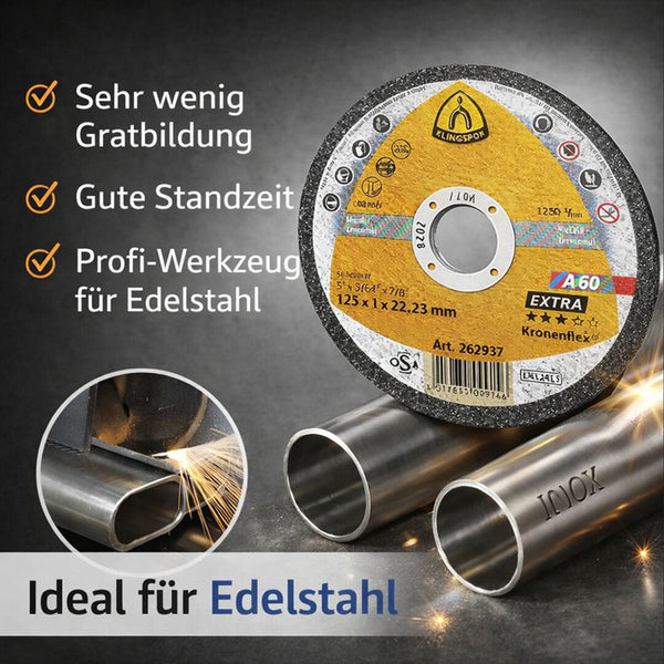 25× Klingspor Trennscheiben Ø 125 × 1,0 mm A60 Extra INOX – Metall Flexscheiben