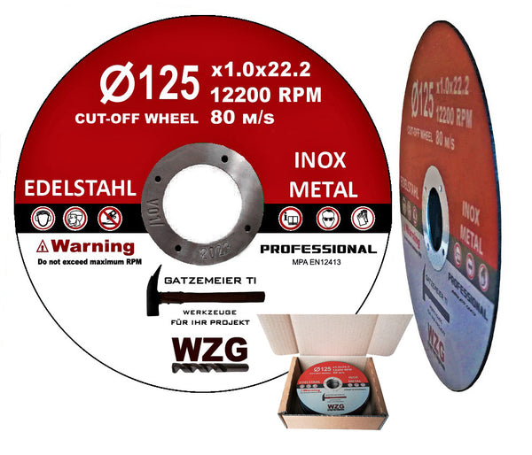 25 Stück Trennscheiben 1,0mm dünn 125mm Ø Profi für Edelstahl/Stahl/Kunststoff von WZG